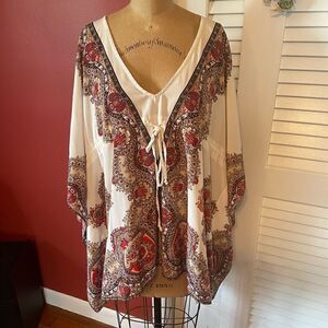 CHICO’S | silky tie front v neck cape blouse L/XL